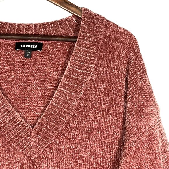 Express Tunic Pullover Sweater Women M Pink Chenille Super Soft Fabric R81 - Picture 4 of 12